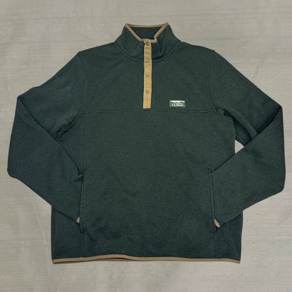 LL Bean Sweater Fleece Pullover Quarter Snap Forest Green Medium Gorpcore Preppy